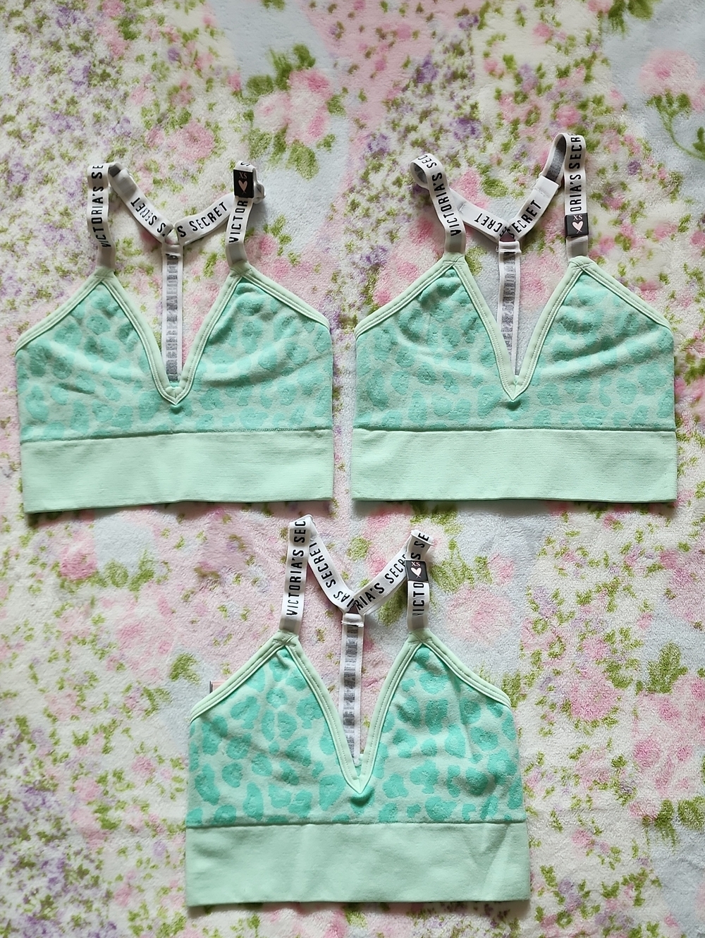 NWT Victoria's Secret Mint Green Leopard Bralette with Logo Strap XS XP